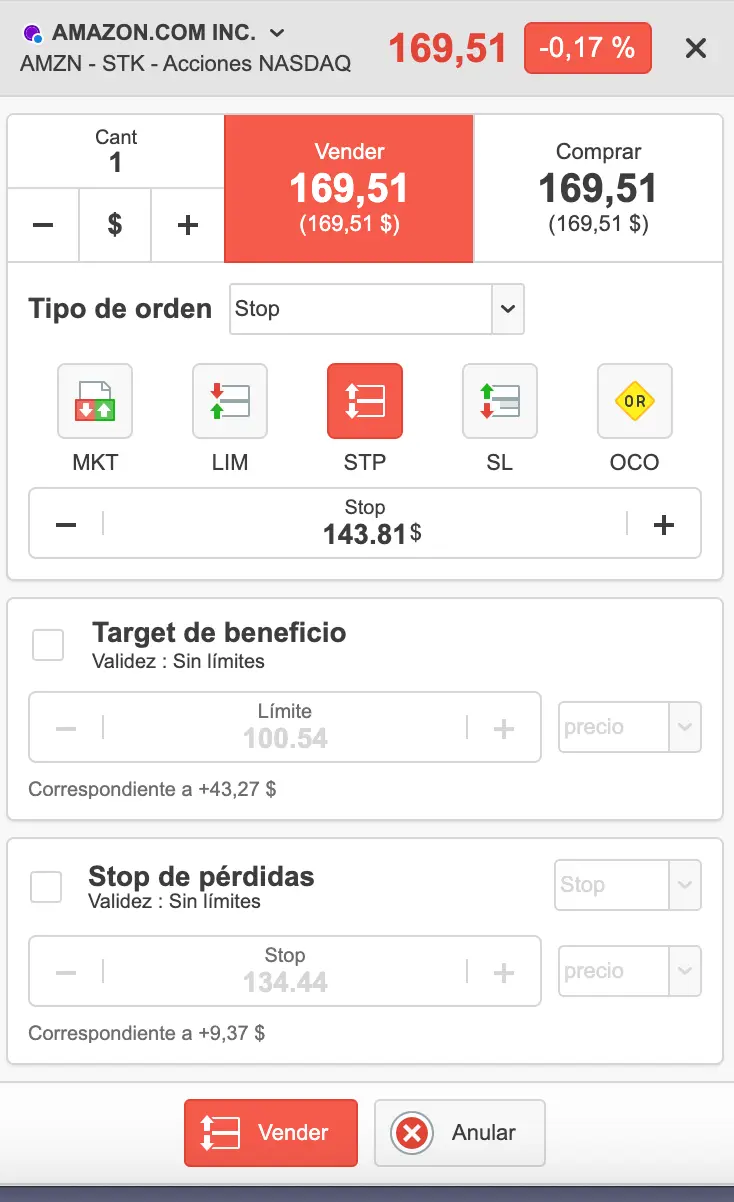 orden condicionada de venta