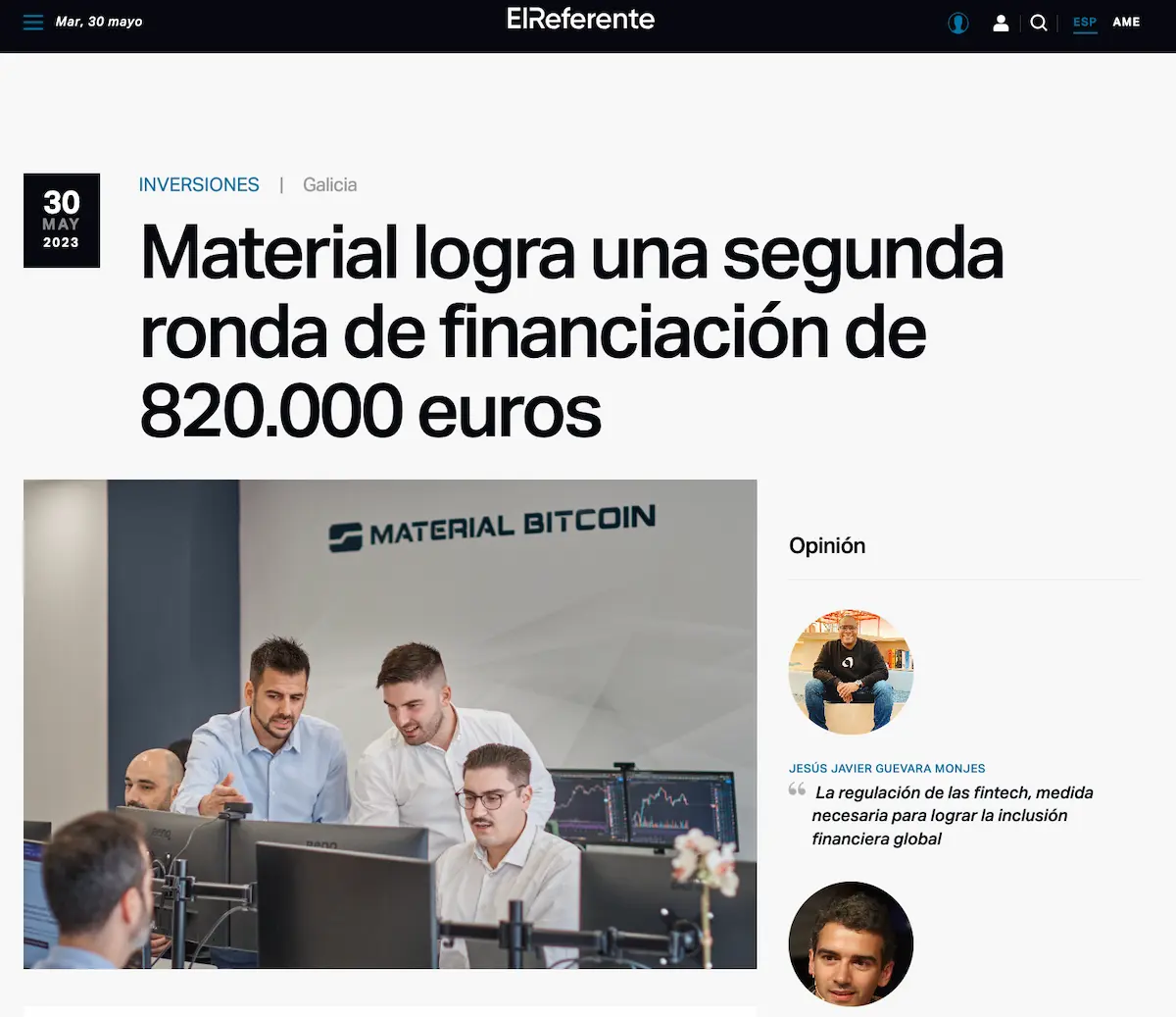 material bitcoin segunda ronda financiacion