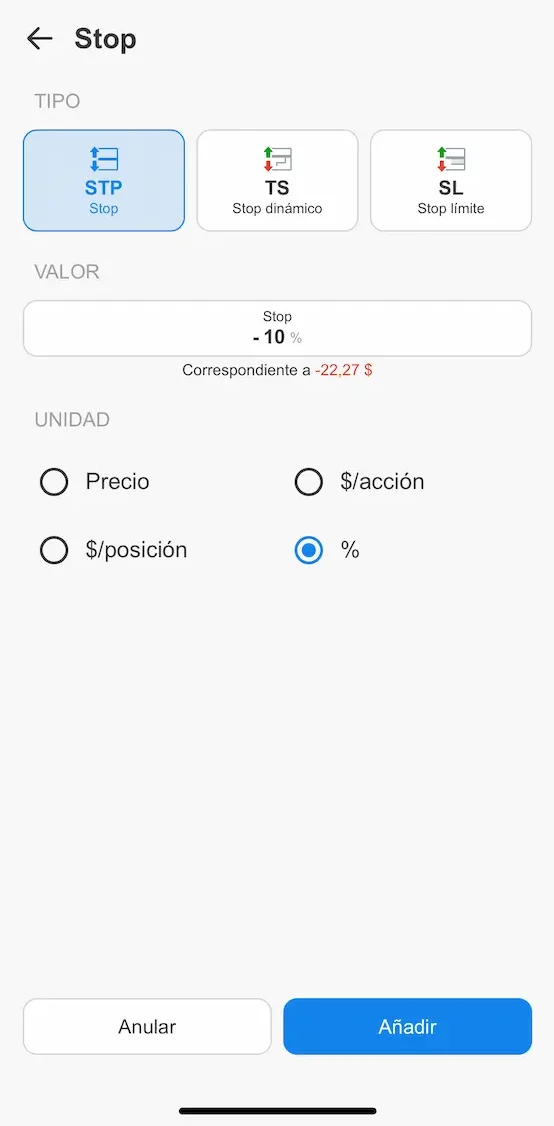 stop loss proreal