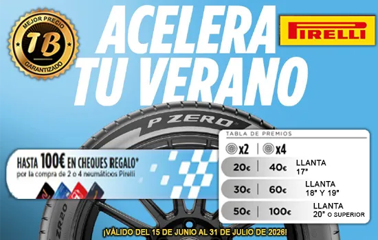 Hasta 100€ en cheques regalo con Pirelli
