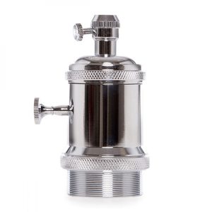 Portalámparas E27 Cobre Baquelita- Interruptor Rotativo, Color Cromo [AM-AH008]