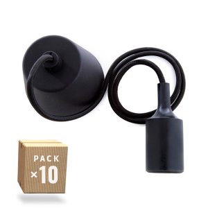 Pack 10 Portalámparas E27 - Cable - Rosetón - Negro