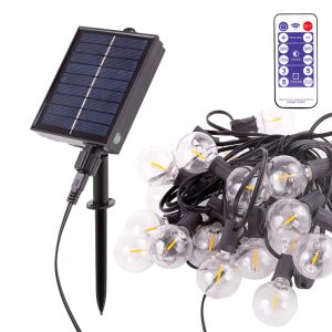 Cadena 25 Bombillas LED G40 2700ºK 9,5M Solar - Panel: 5,5V 1,2W Batería: 3,7V 1200MaH [HO-CAD-25-SOL-WW]