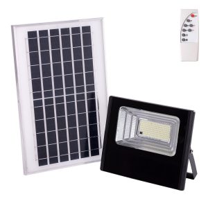 Proyector LED solar 65W 6500K Panel: Bateria 6V/8W: Control remoto 3,2V/5000MaH