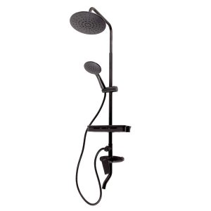 Conjunto Ducha Latón/Zinc - Acero Inoxidable- ABS, Negro, Agua Caliente-Fría, Monomando [QLI-FA-3019]